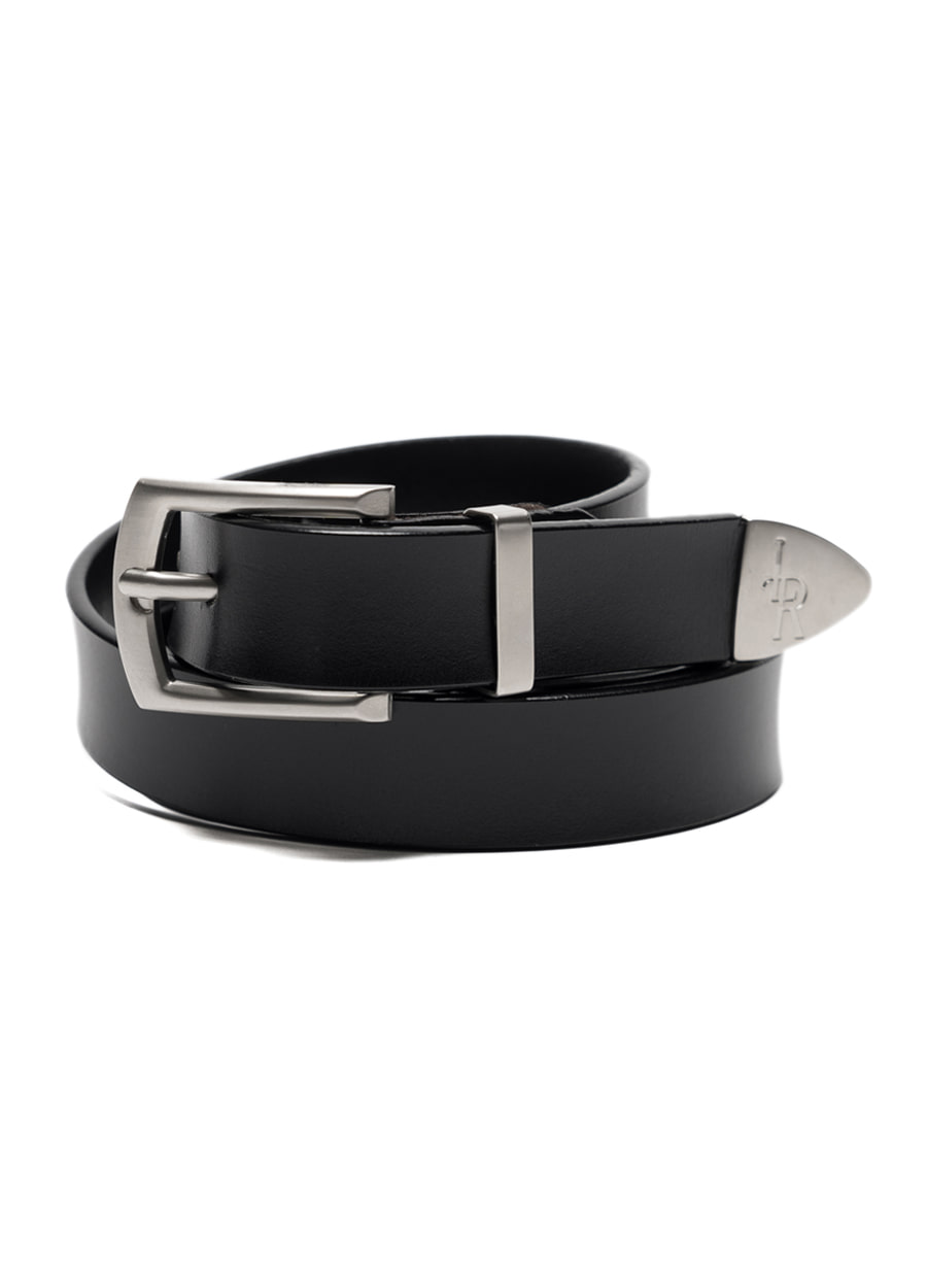 STEEL TIPPED COW LEATHER BELT [BLACK]